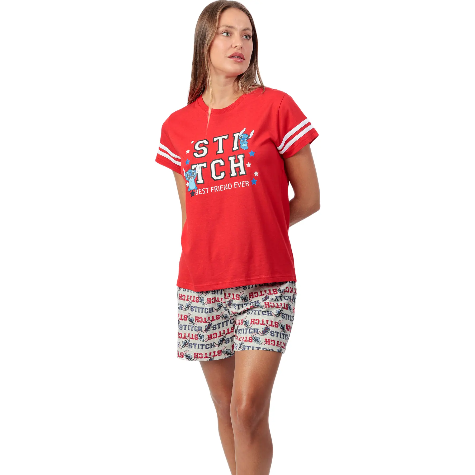 Pigiama t-shirt e pantaloni corti donna  Stitch University Disney