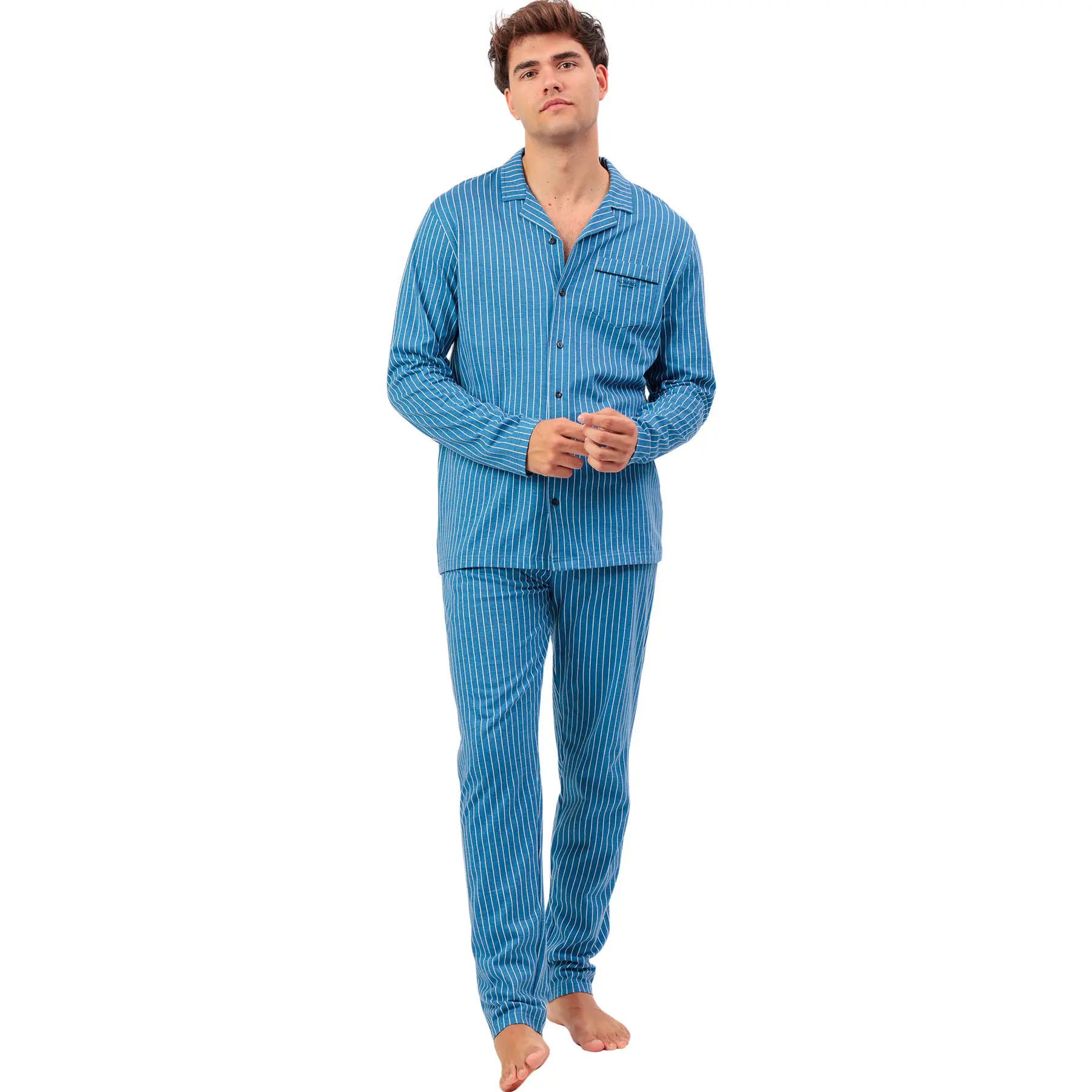Image of Pyjama Oberteil mit langen Ärmeln Streifen und Hose Admas Classic