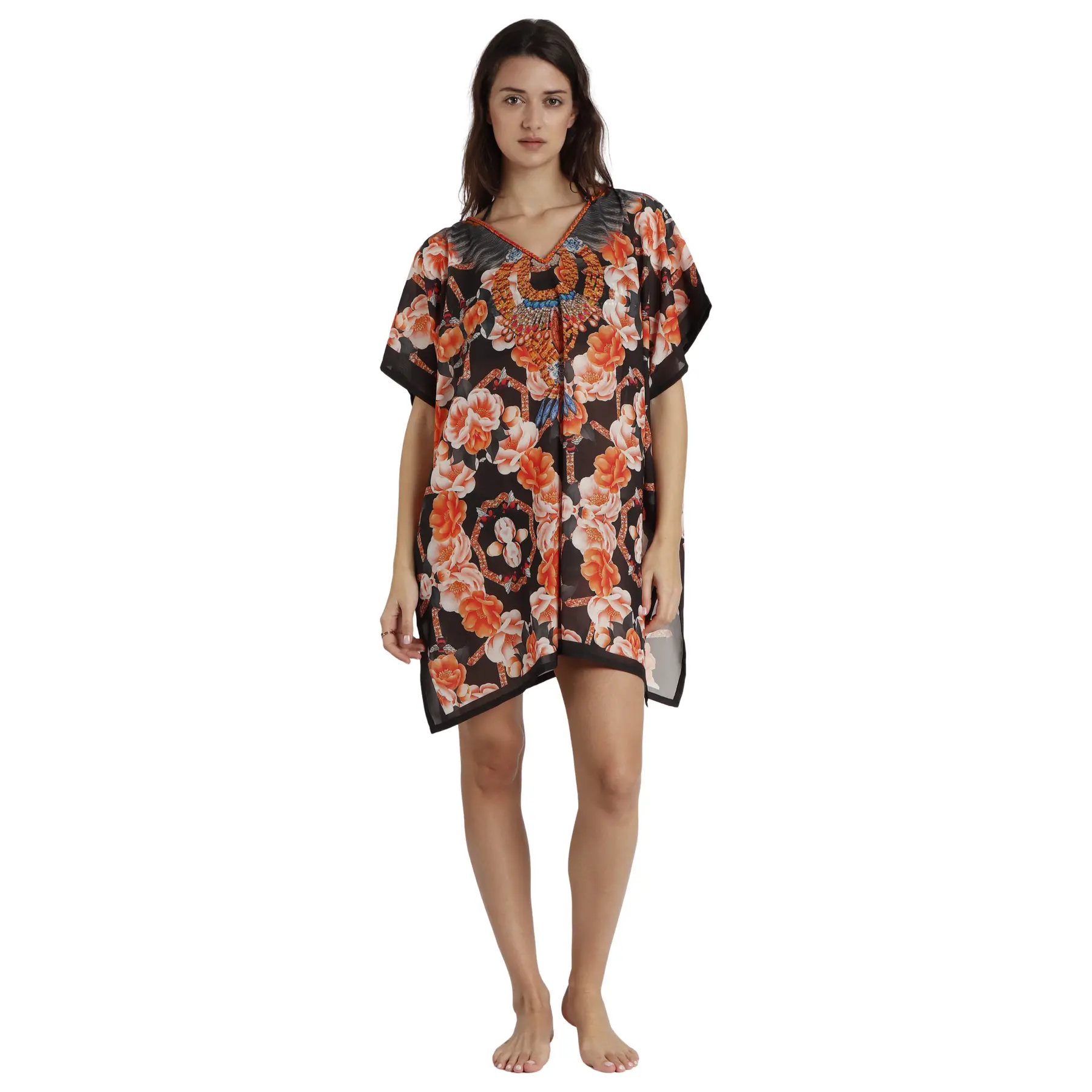 8433623763557 - Orangenblumen-Caftan Kleid für Frauen Admas