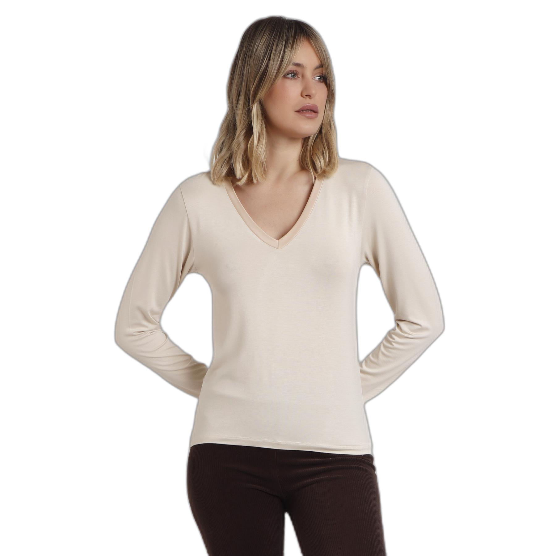 8433623817564 - Satin Langarm-T-Shirt mit V-Ausschnitt für Frauen Admas