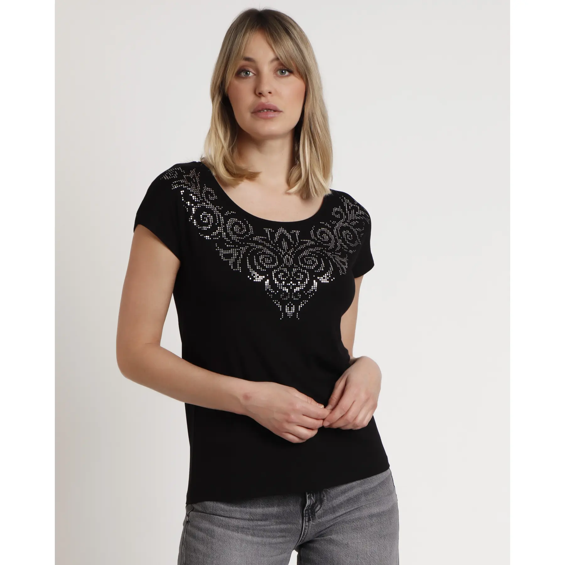 8433623782794 - T-Shirt mit glänzenden Rändern für Damen Admas