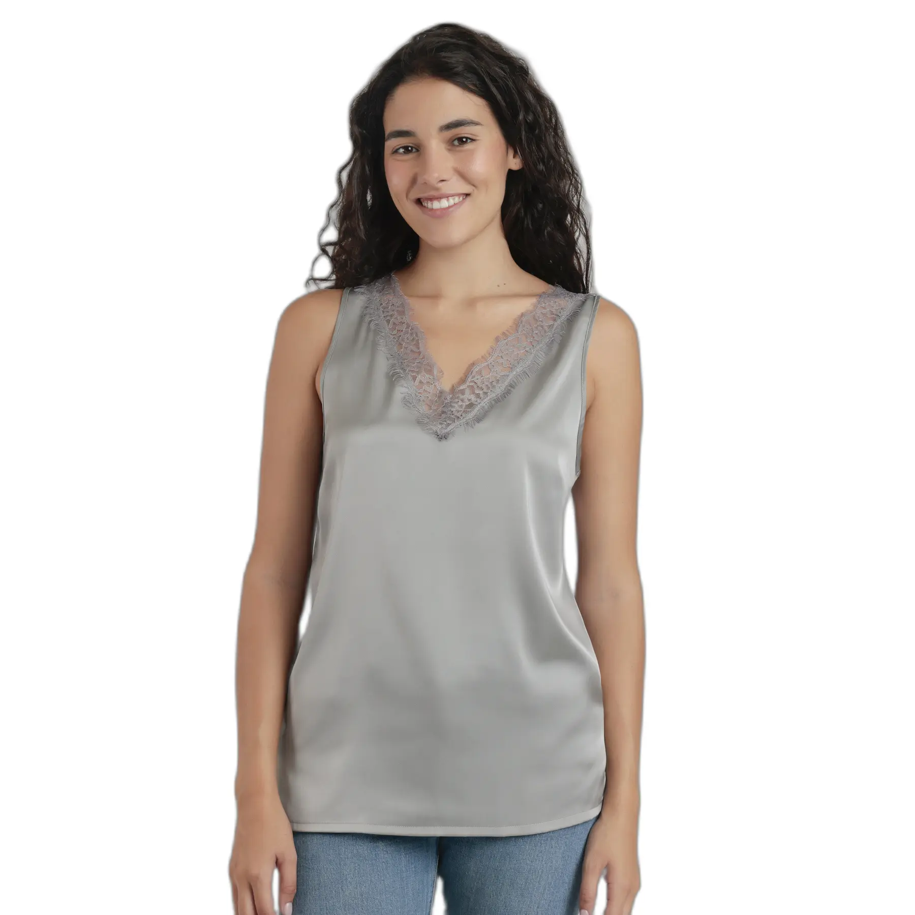 8433623818257 - Satin-Spitzen T-Shirt Damen Admas