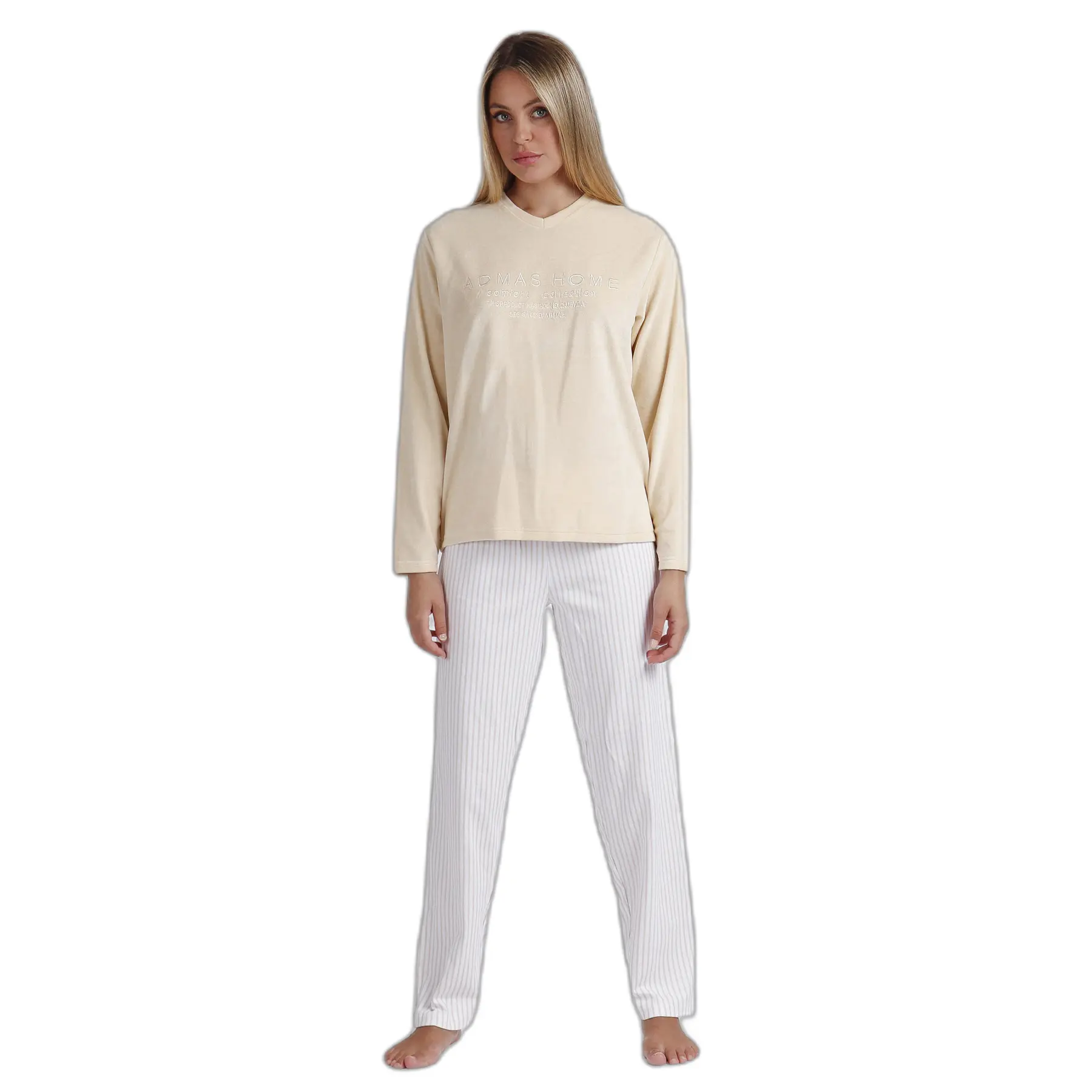 8433623726316 - Doppelvelours Pyjama mit langen Ärmeln und V-Ausschnitt für Frauen Soft