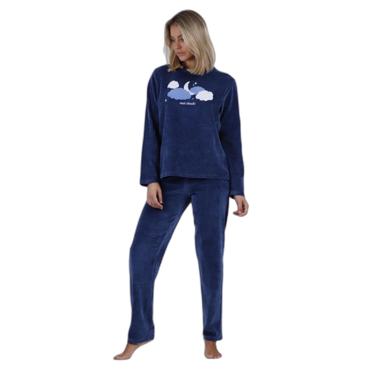 8433623735356 - Damen Langarm-Velours-Pyjama Cloudy Nights