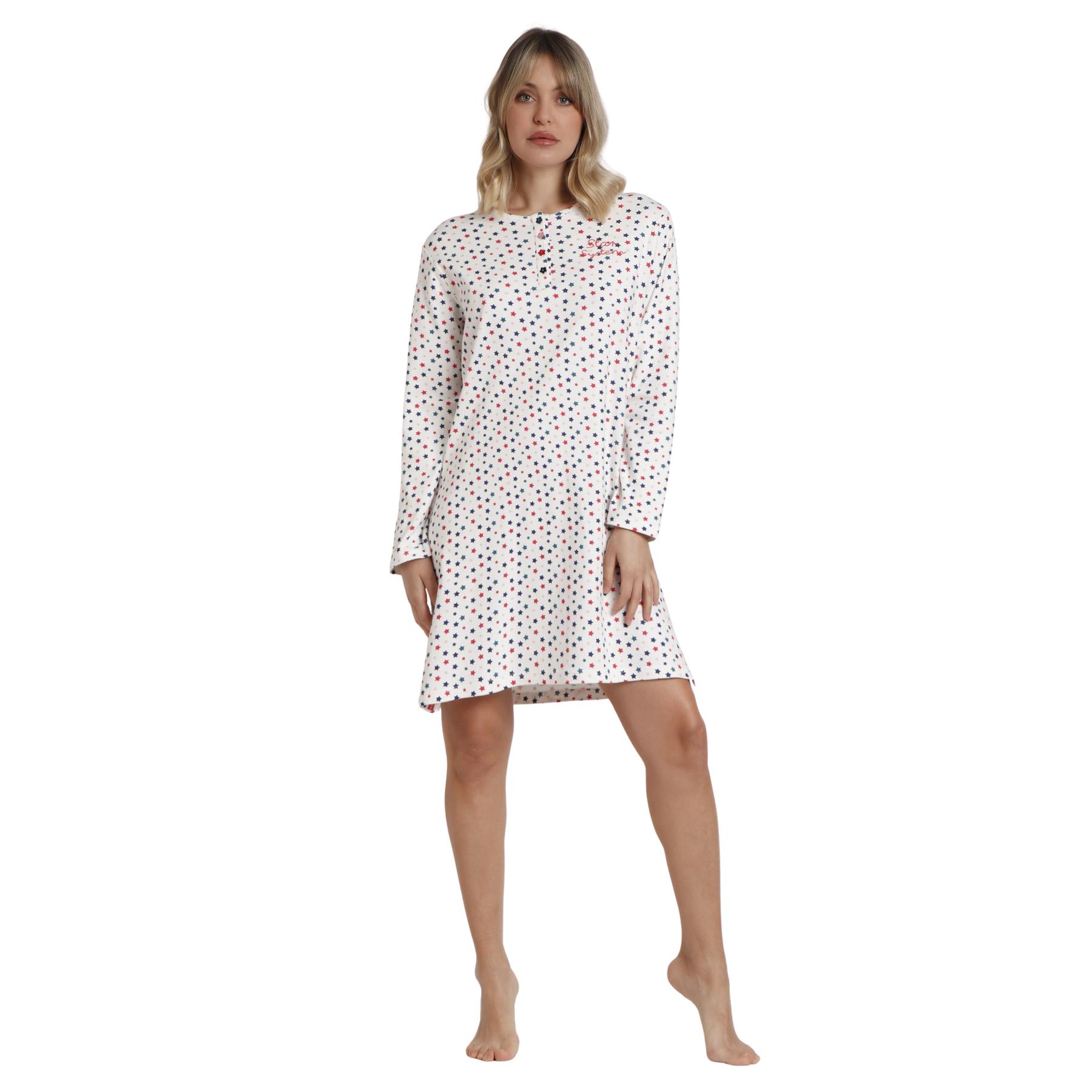 8433623804564 - Damen-Nachtkleid mit langen Ärmeln und Knopfleiste Star