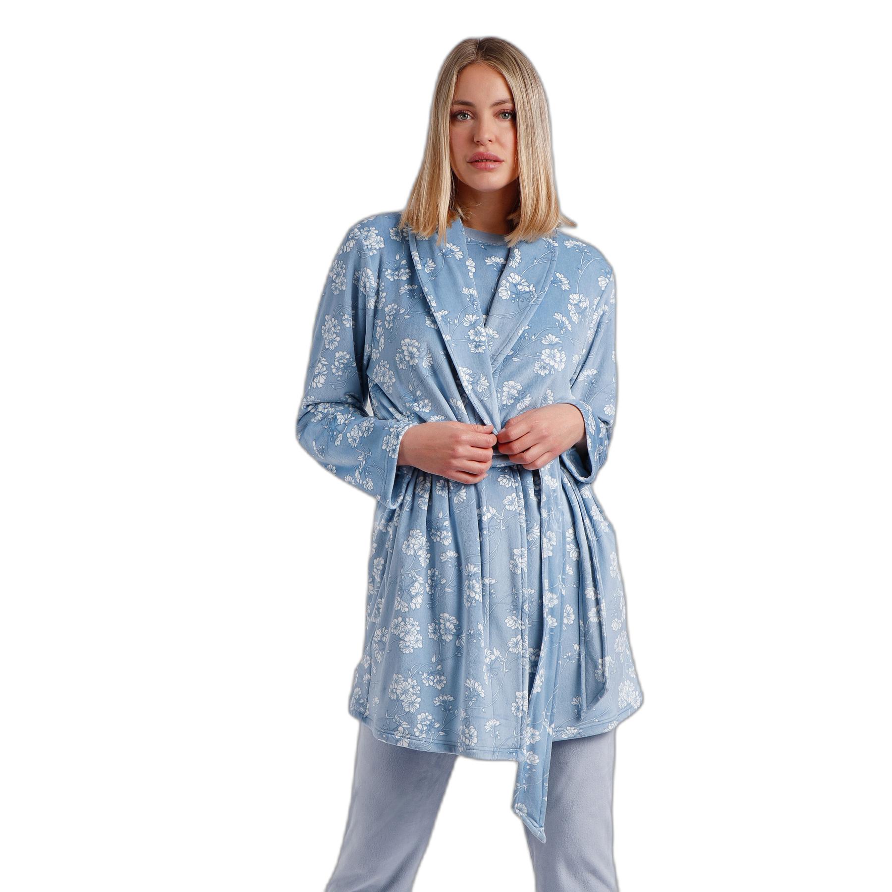 Accappatoio donna a maniche lunghe Admas Garden White Flowers