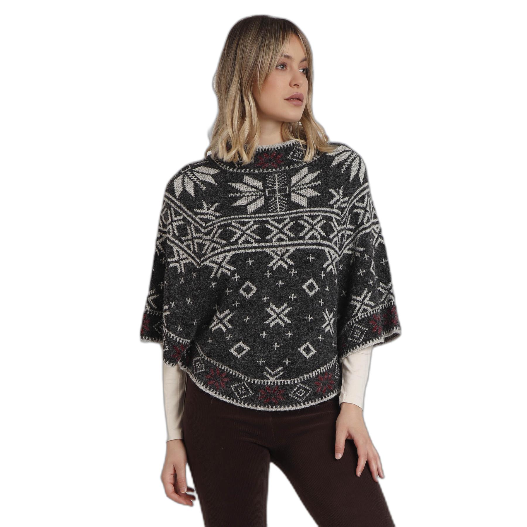 8433623818523 - Strickponcho mit Schneebordüre für Frauen Admas