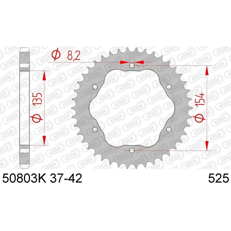 Stalen motortandwiel achteraan Afam 525 38 dents