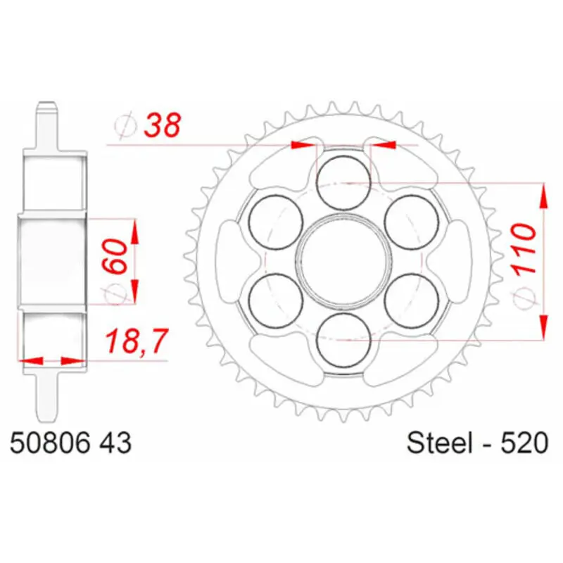 Stalen motorfietskroon Afam 520 Ducati Supersport