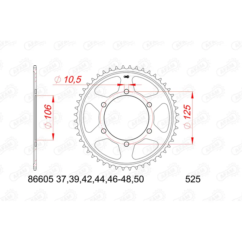 Stalen motortandwiel achteraan Afam 525 39 dents