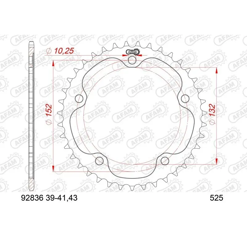 Stalen motortandwiel achteraan Afam 525 39 dents