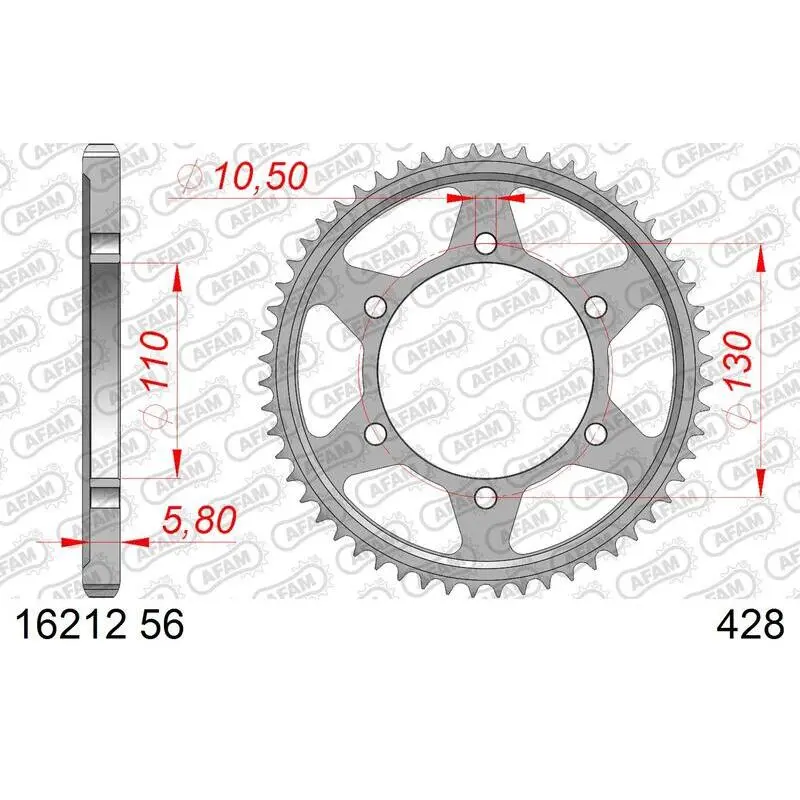 Stalen motortandwiel achteraan Afam 428 56 dents
