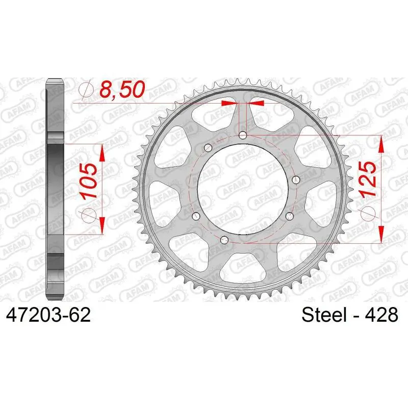 Stalen motortandwiel achteraan Afam 428 69 dents
