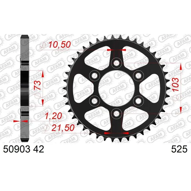 Stalen motortandwiel achteraan Afam 525 42 dents