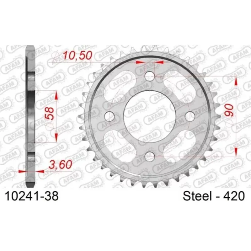 Stalen motortandwiel achteraan Afam 420 38 dents