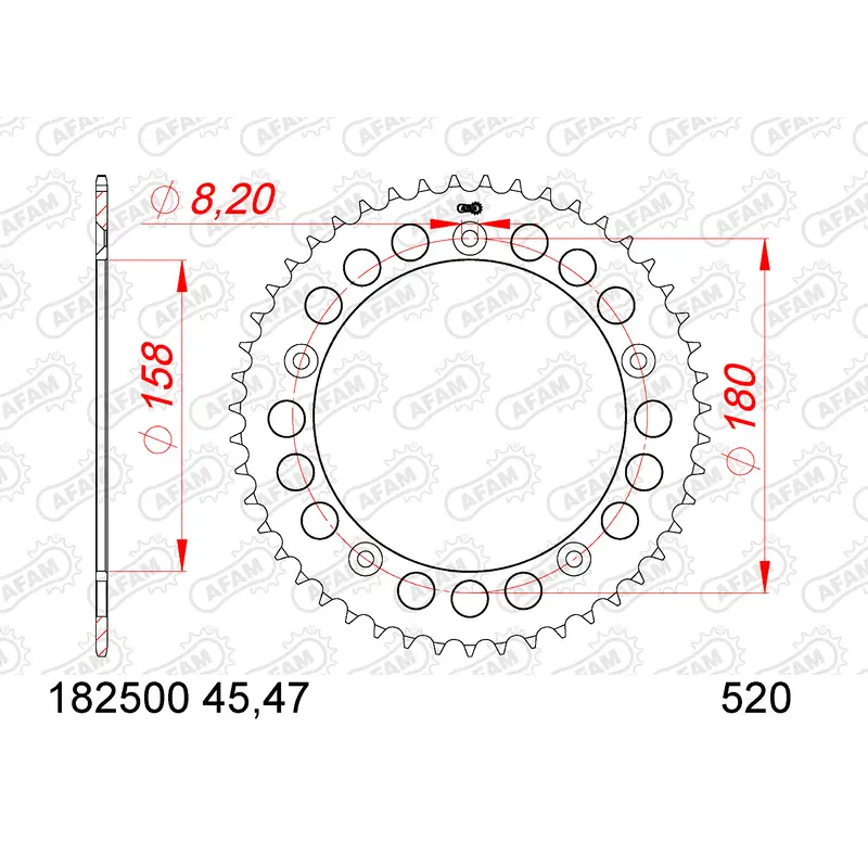 Stalen motortandwiel achteraan Afam 520 45 dents