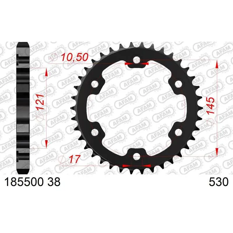 Stalen motortandwiel achteraan Afam 530 38 dents