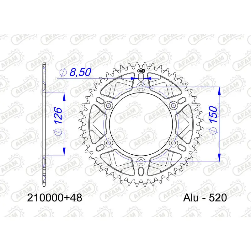 Standard-Motorradkranz 53 Zähne aus Aluminium Afam 520
