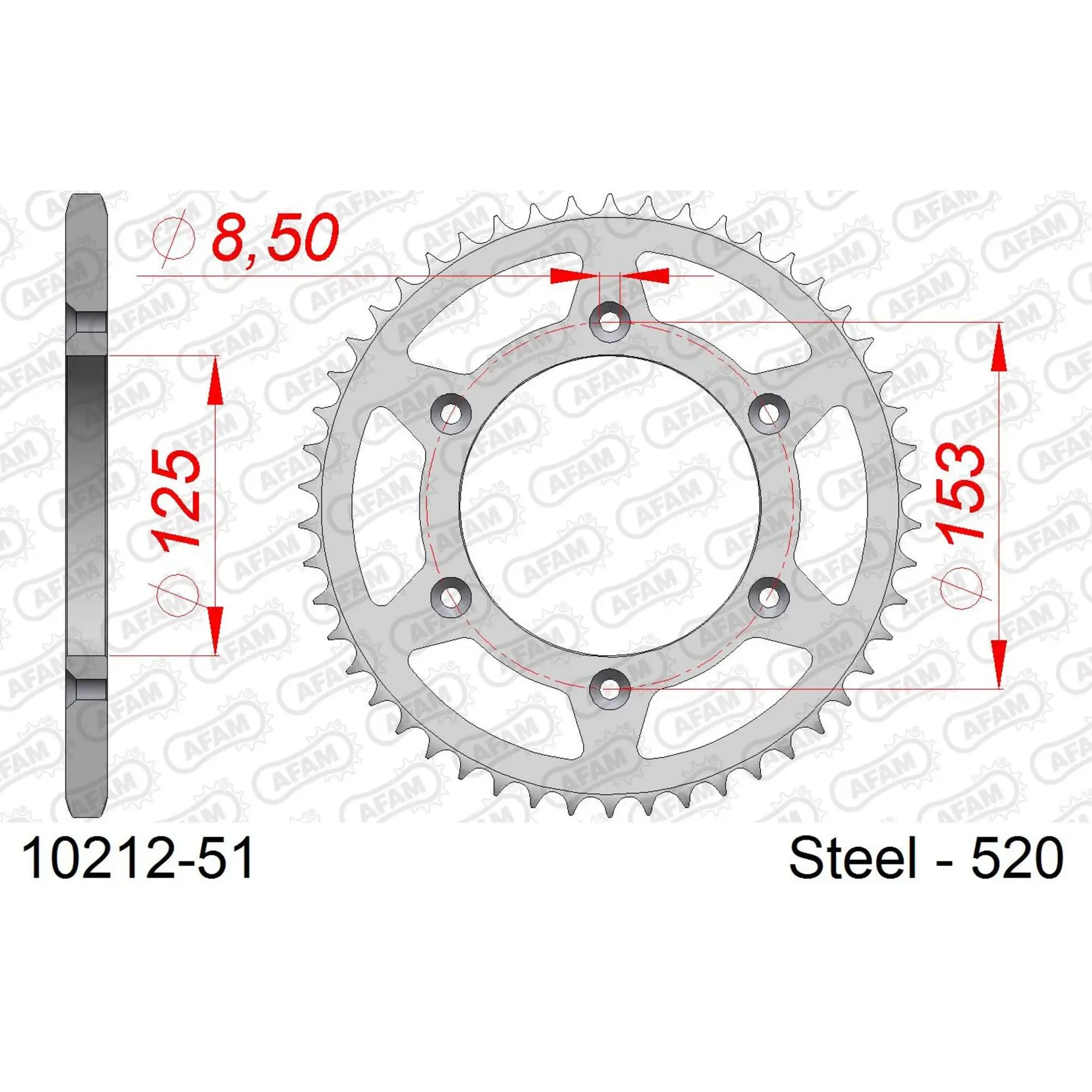 Ritzel aus Stahl Afam 520 51 dents