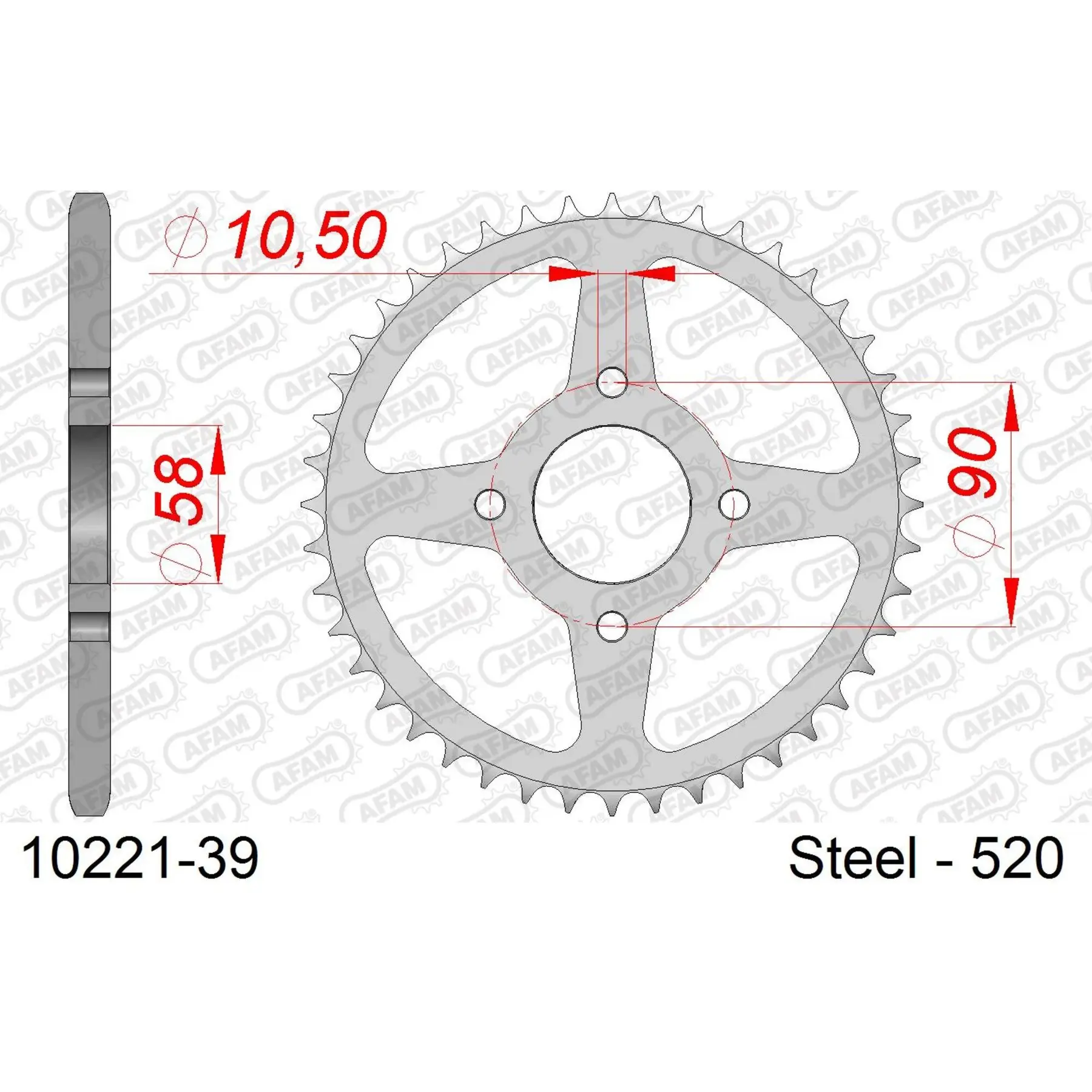 Ritzel aus Stahl Afam 520 39 dents