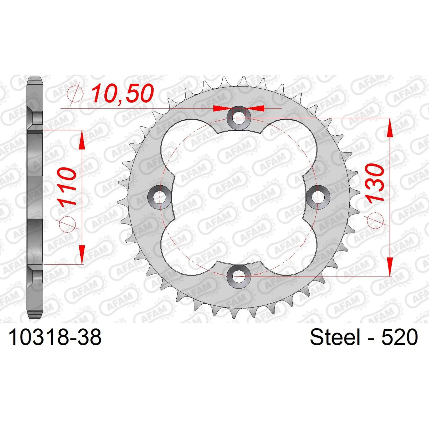 Ritzel aus Stahl Afam 520 38 dents