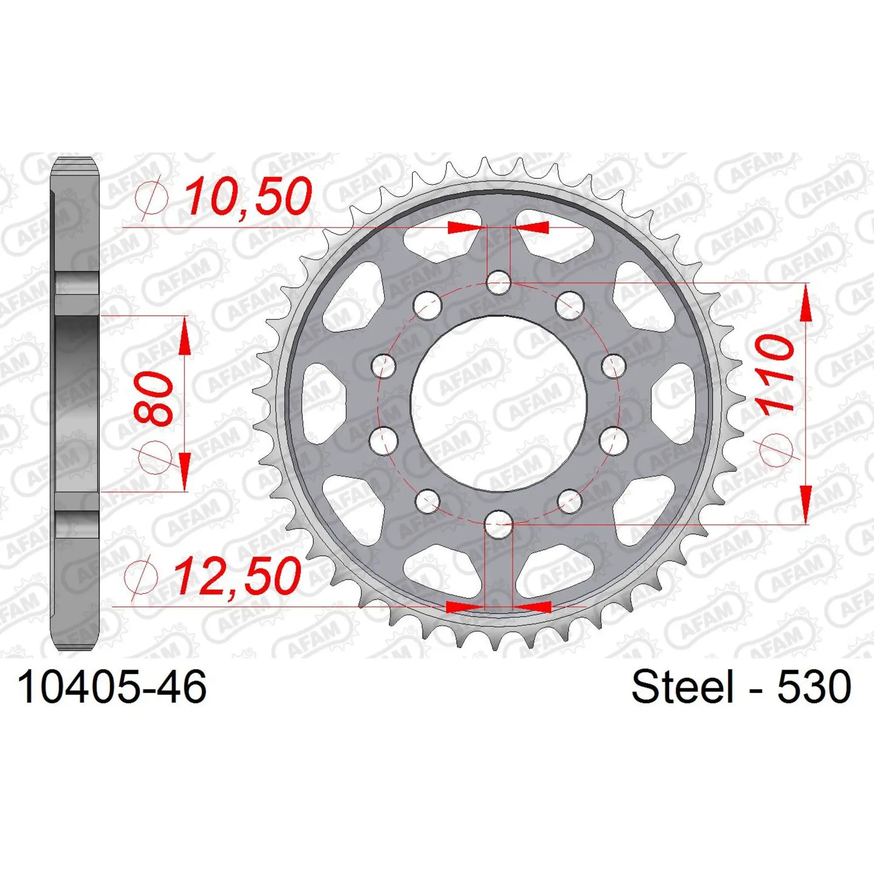 Ritzel aus Stahl Afam 530 46 dents