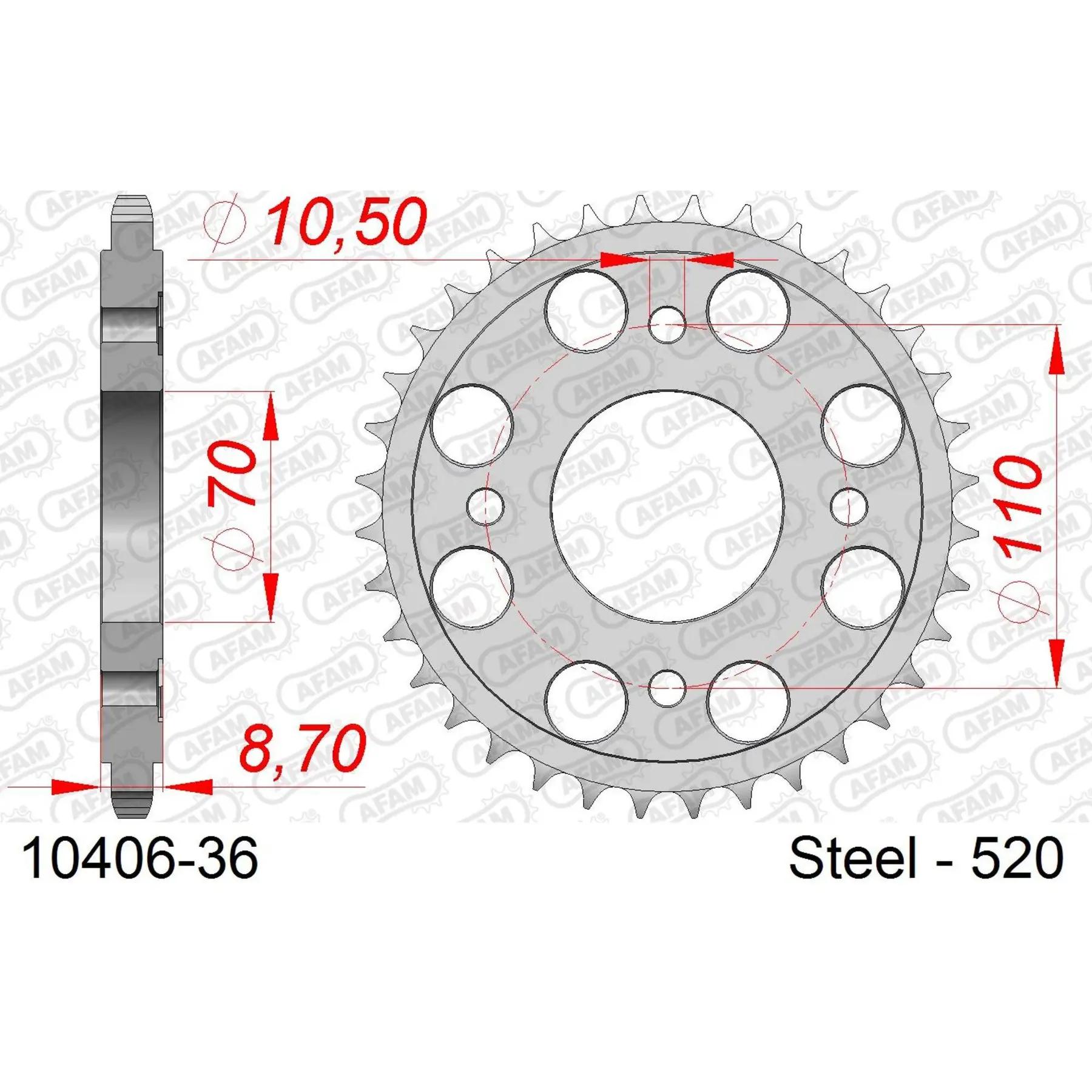 Ritzel aus Stahl Afam 520 36 dents