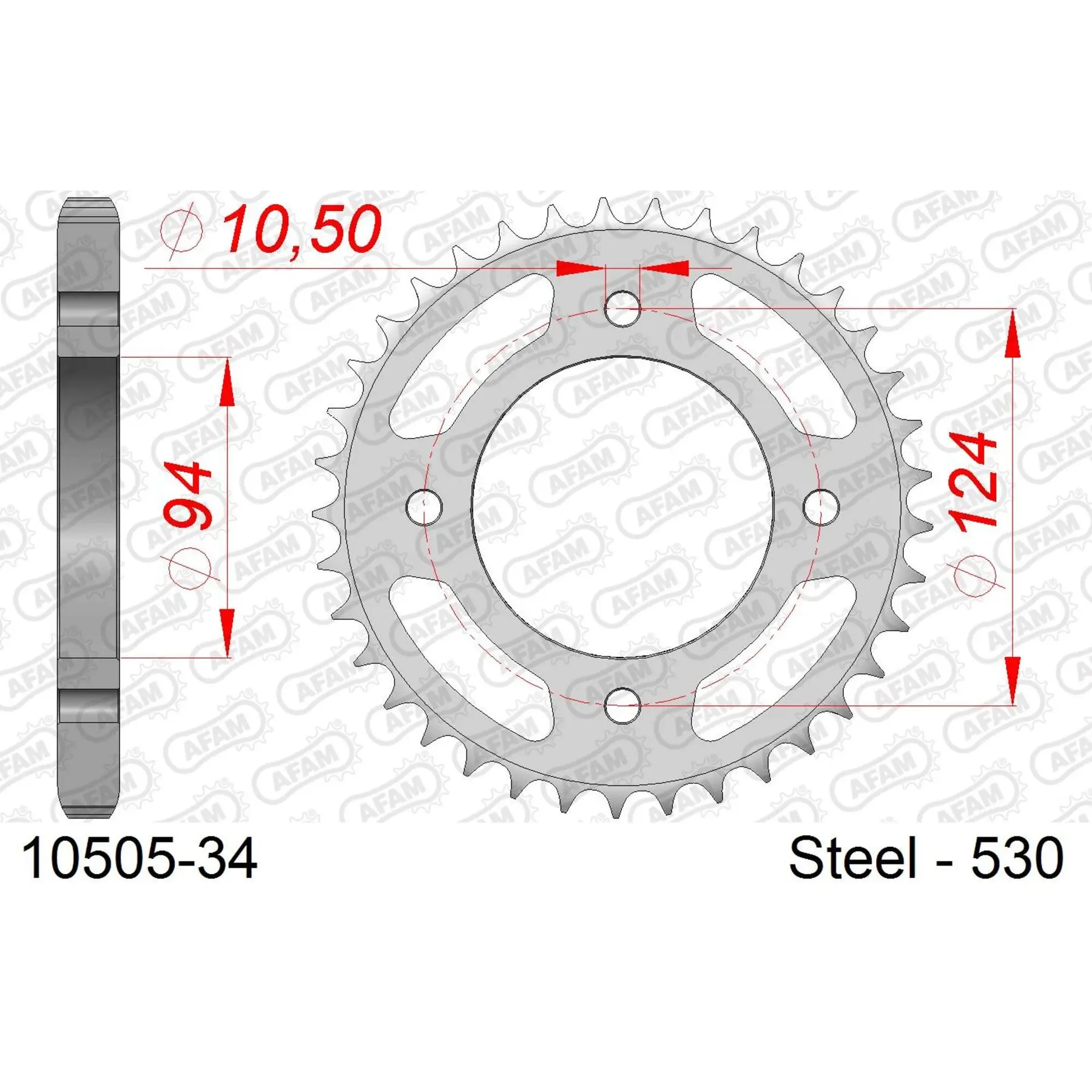 Ritzel aus Stahl Afam 530 34 dents