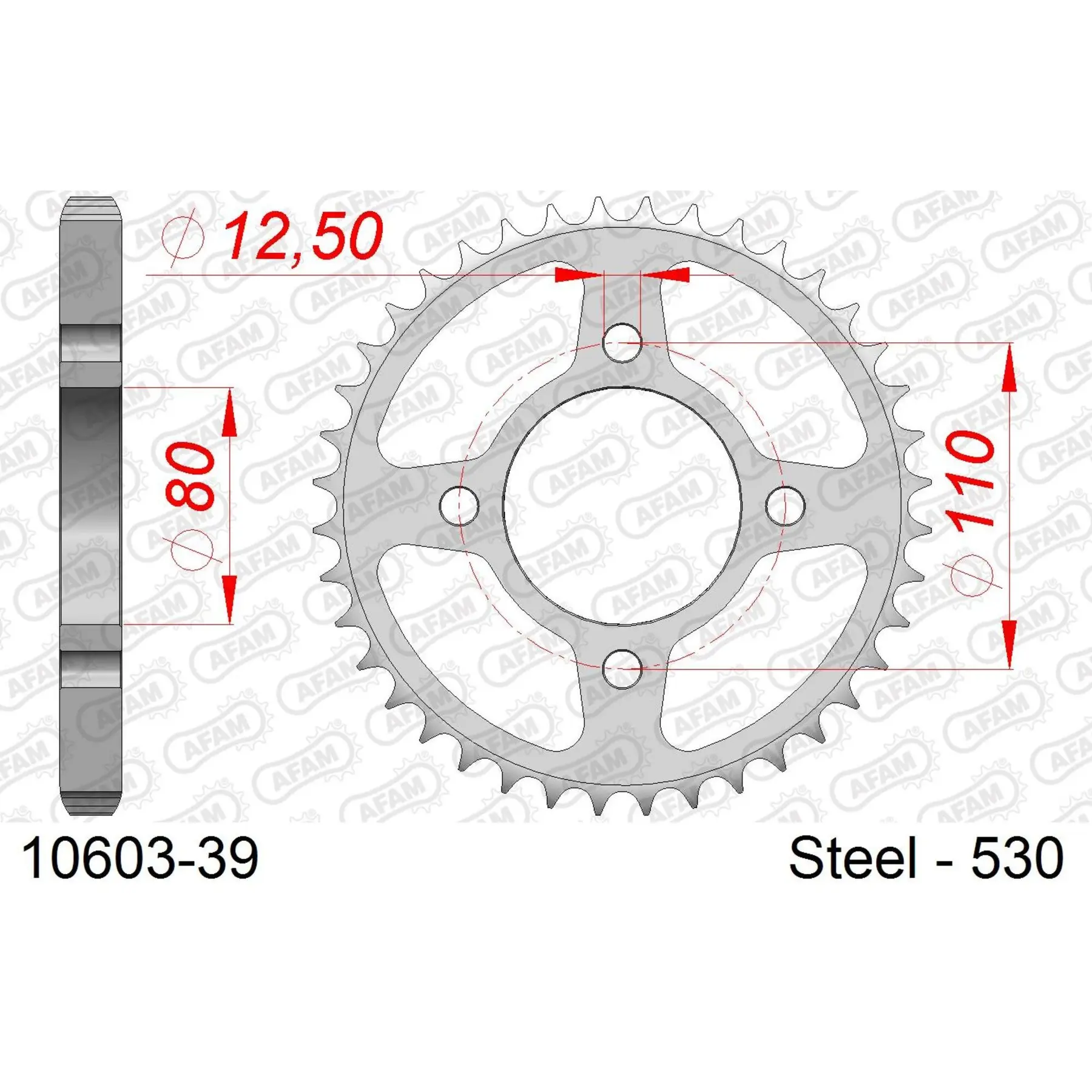 Pignon en acier Afam 530 39 dents