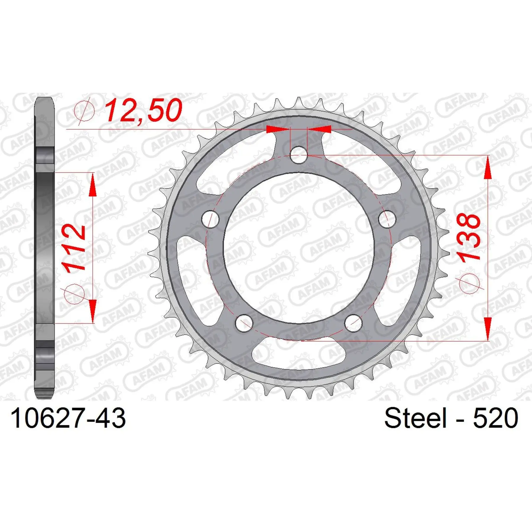 Ritzel aus Stahl Afam 520 43 dents
