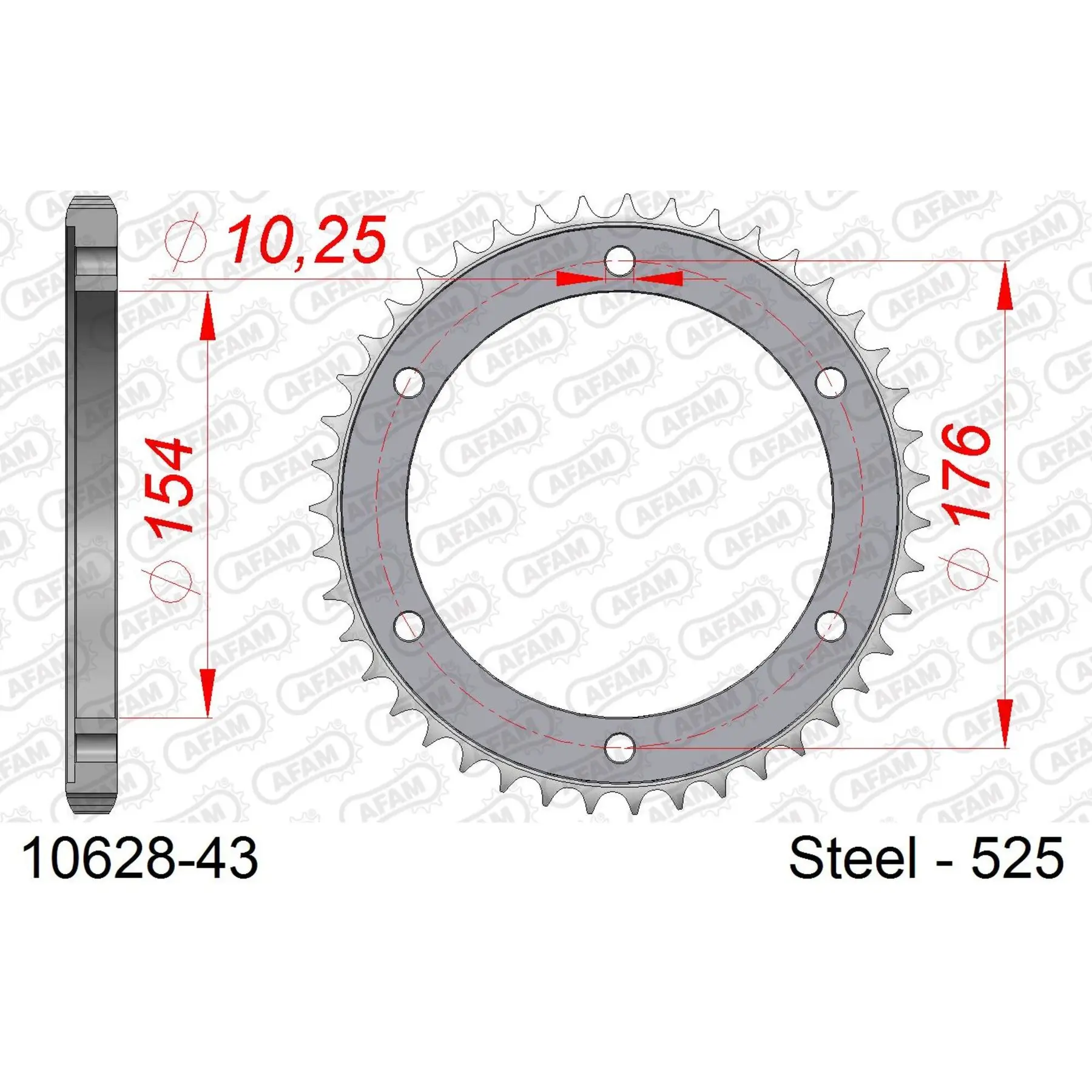 Pignon en acier Afam 525 43 dents