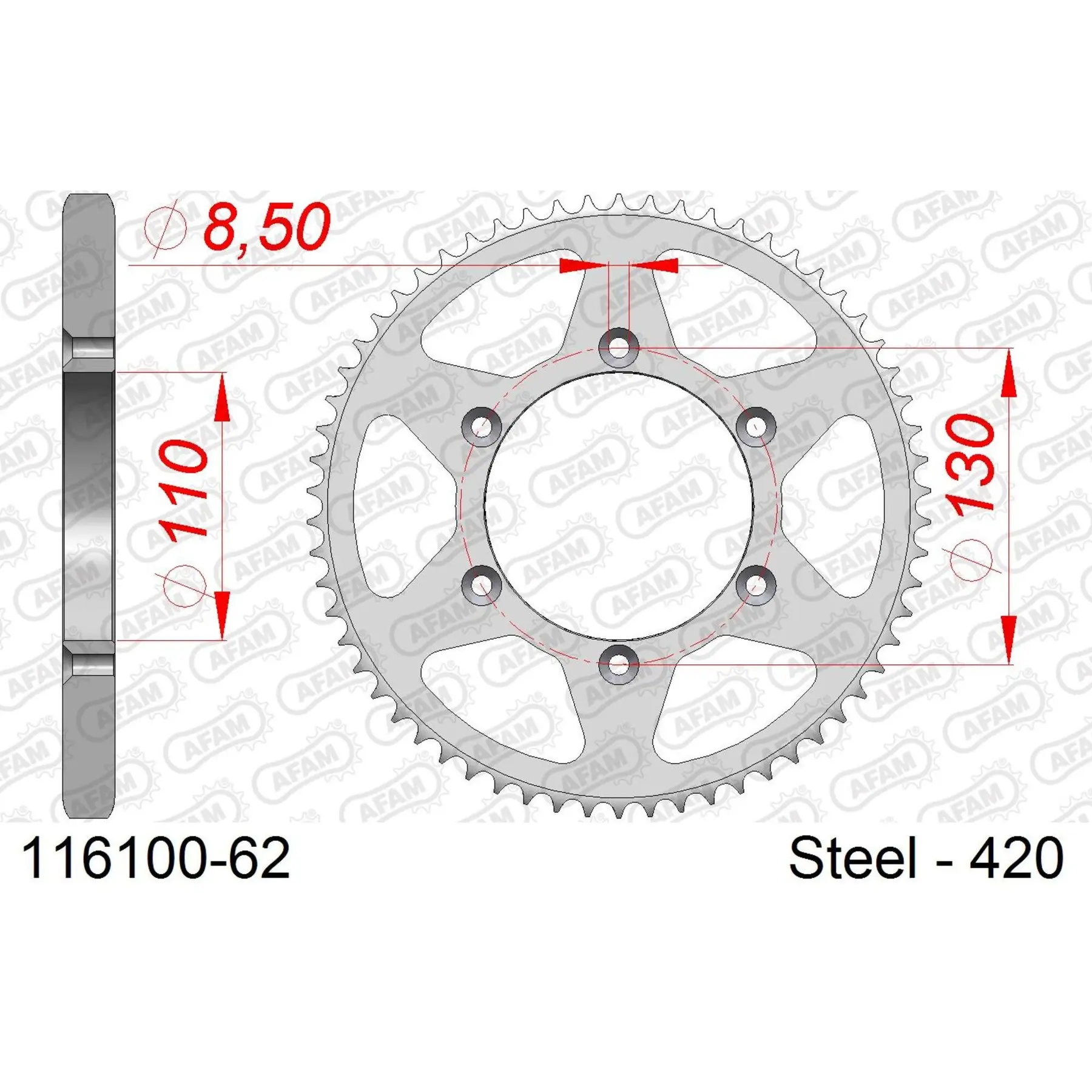 Ritzel aus Stahl Afam 420 62 dents