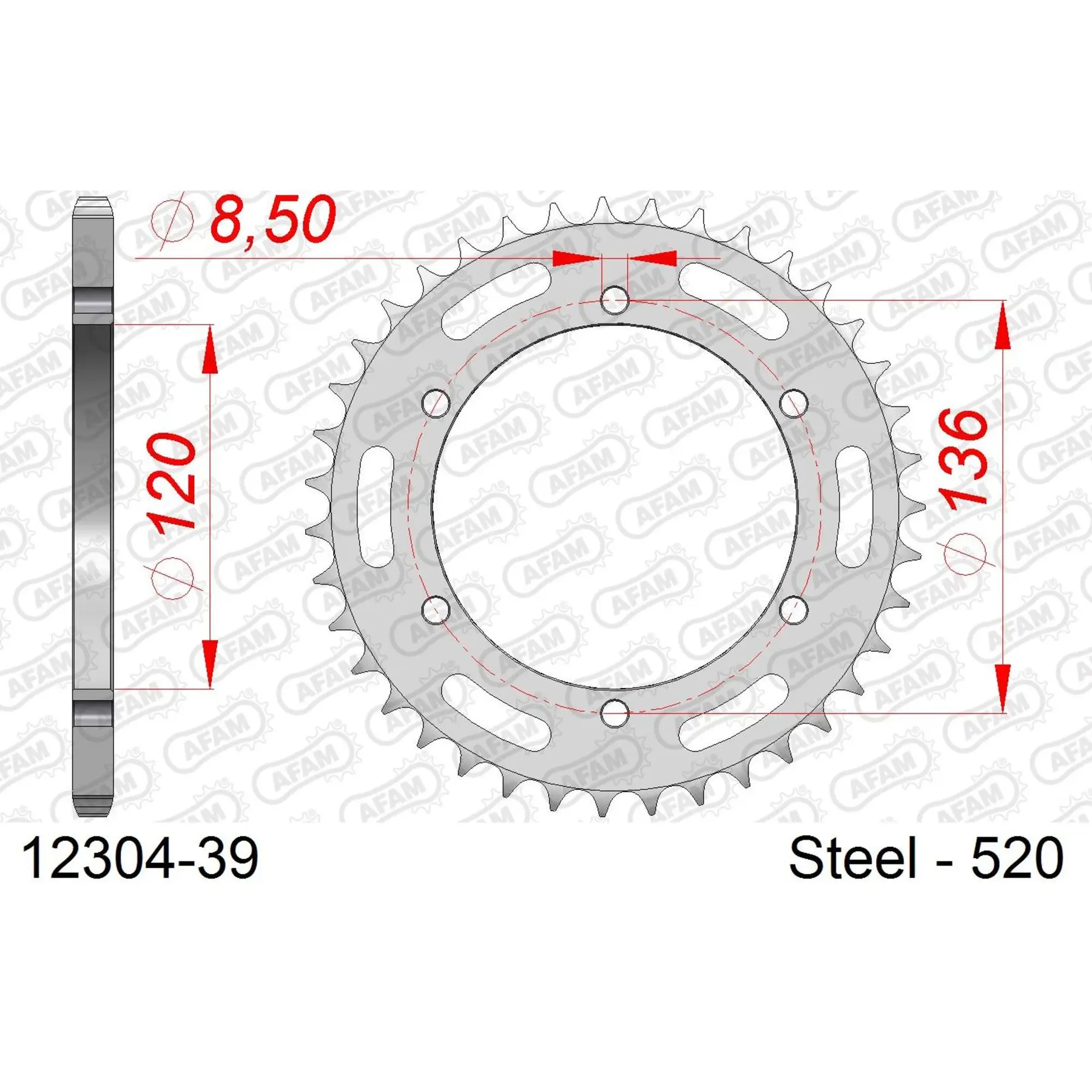 Ritzel aus Stahl Afam 520 39 dents