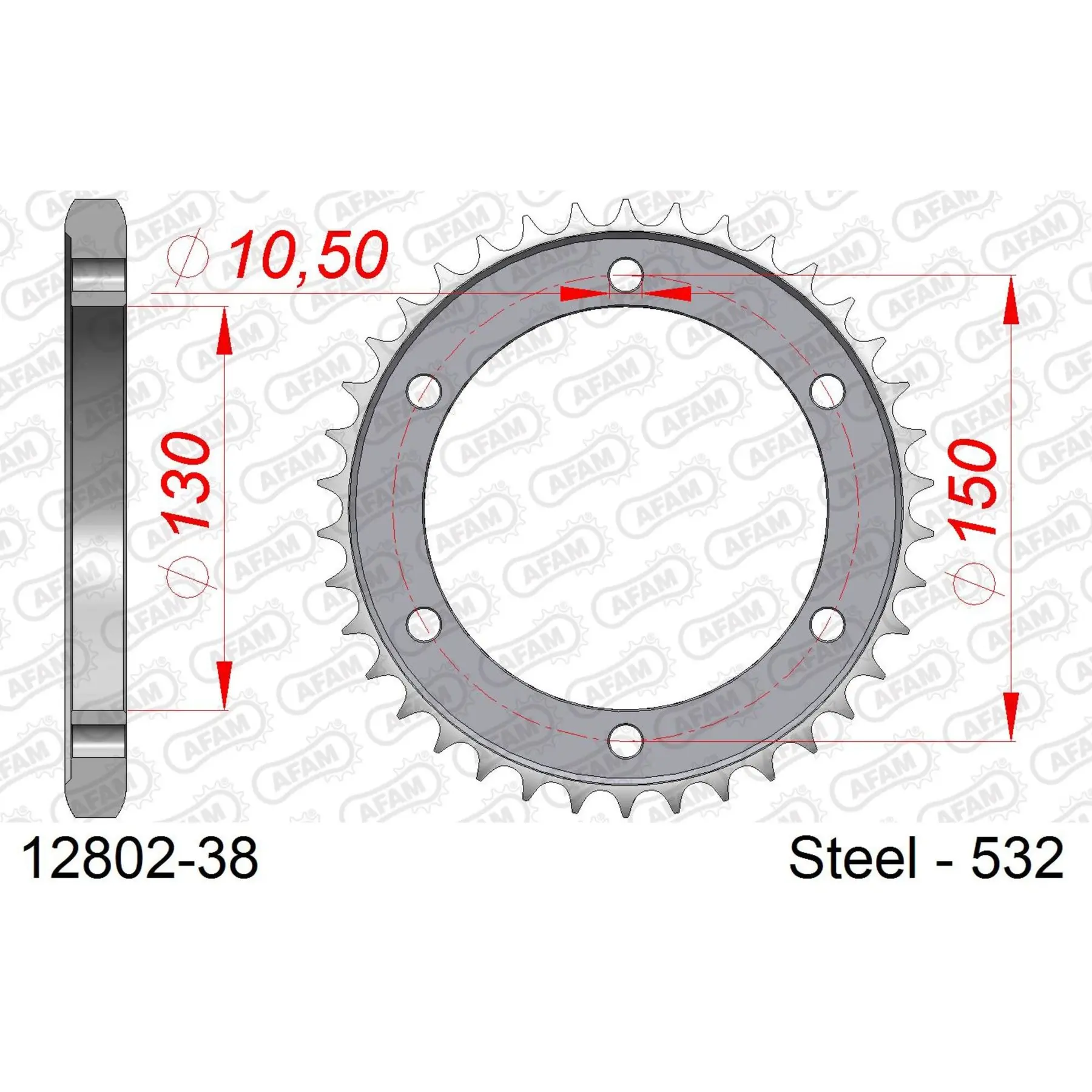 Ritzel aus Stahl Afam 532 38 dents