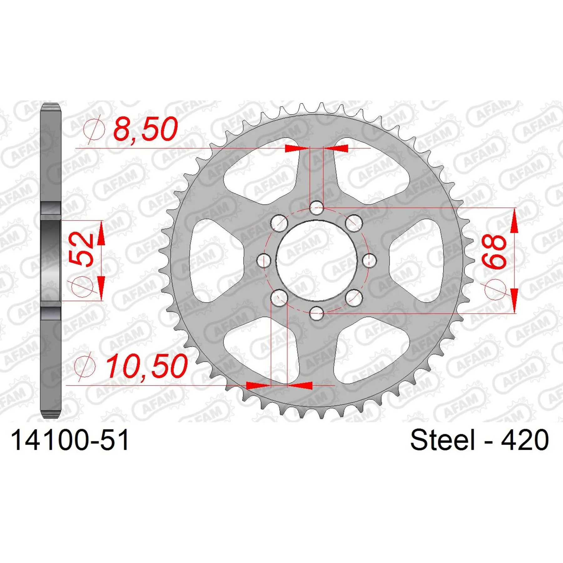 Ritzel aus Stahl Afam 420 51 dents