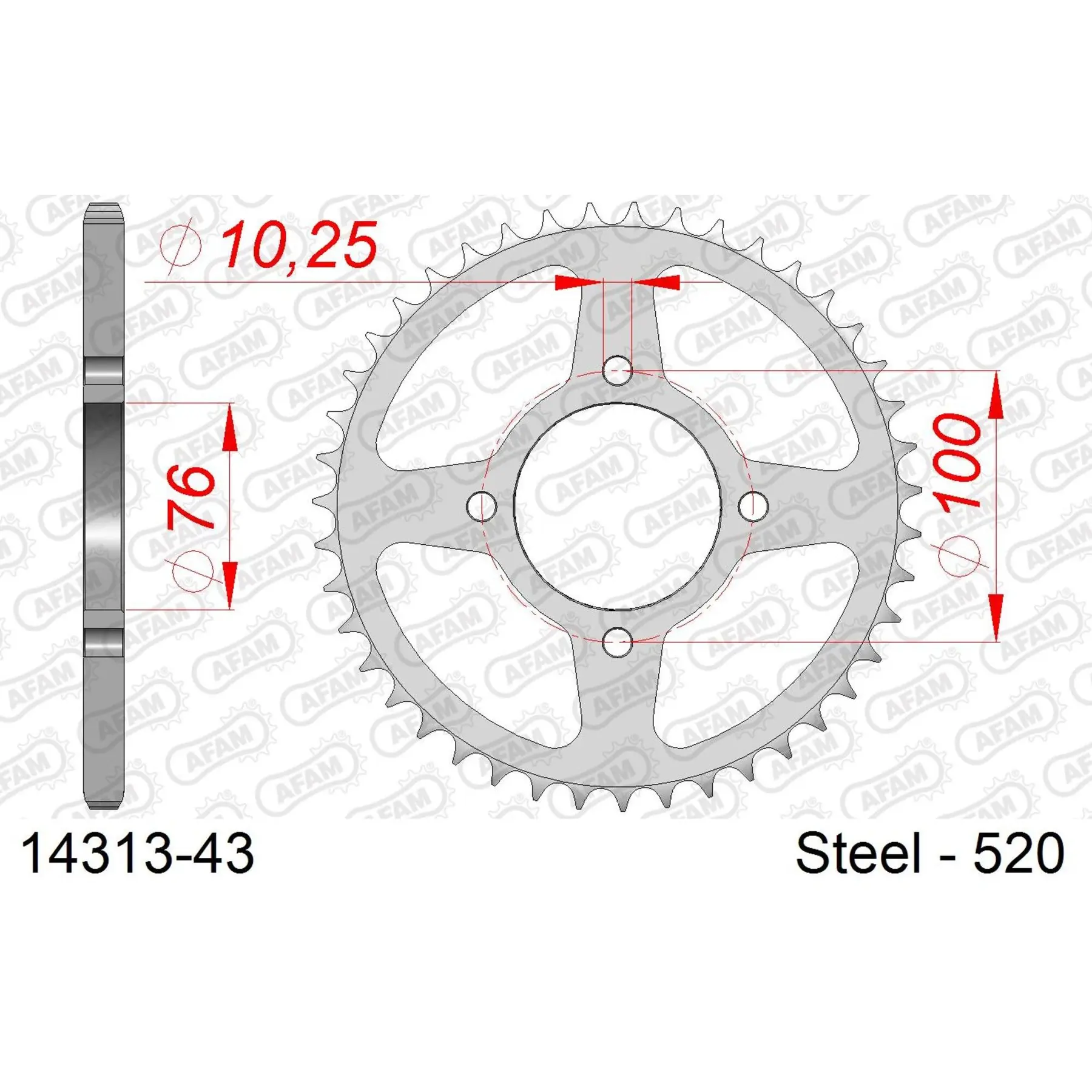 Ritzel aus Stahl Afam 520 43 dents