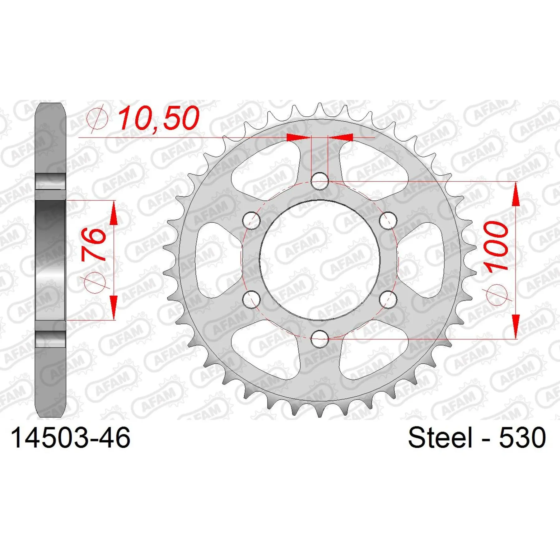 Ritzel aus Stahl Afam 530 46 dents