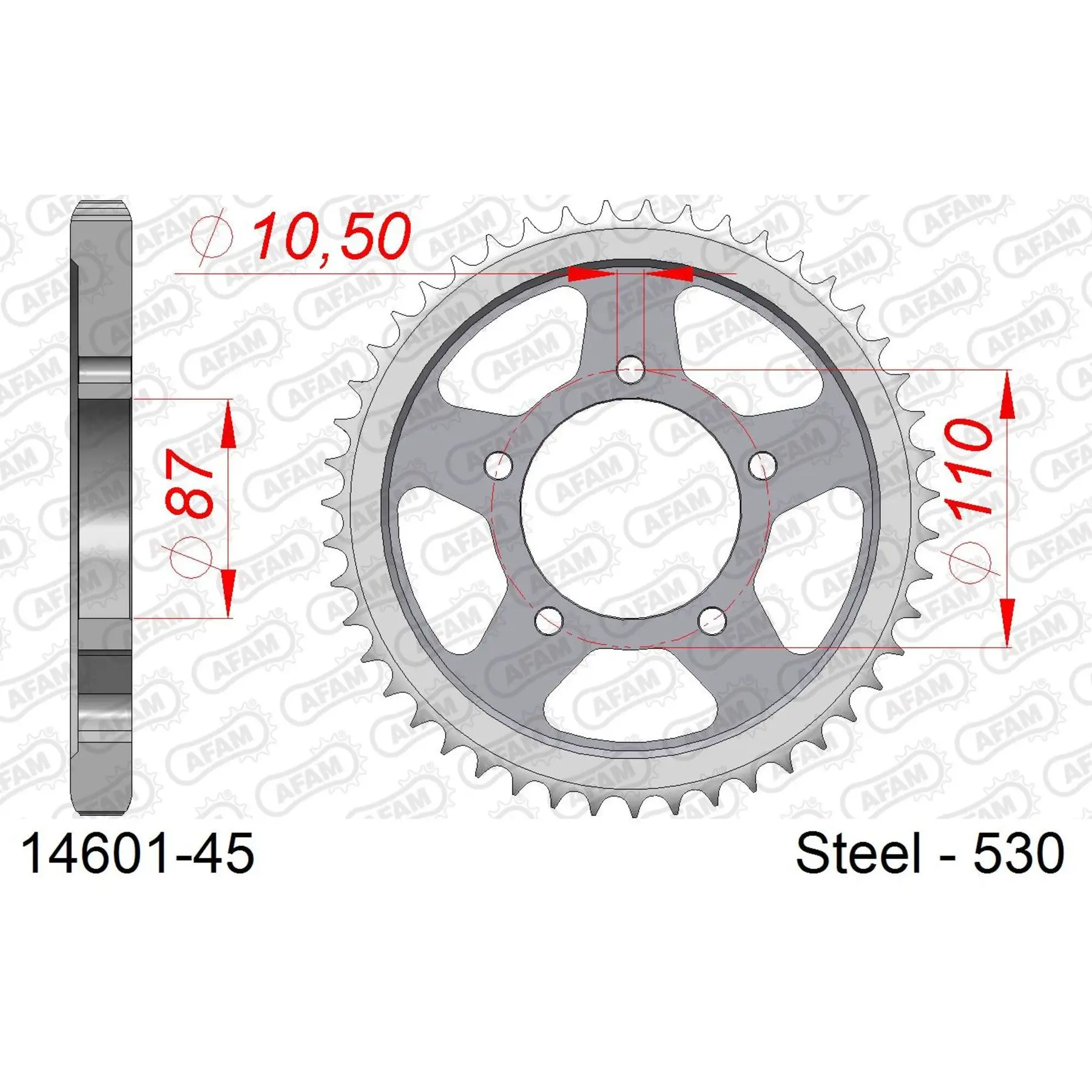 Ritzel aus Stahl Afam 530 45 dents