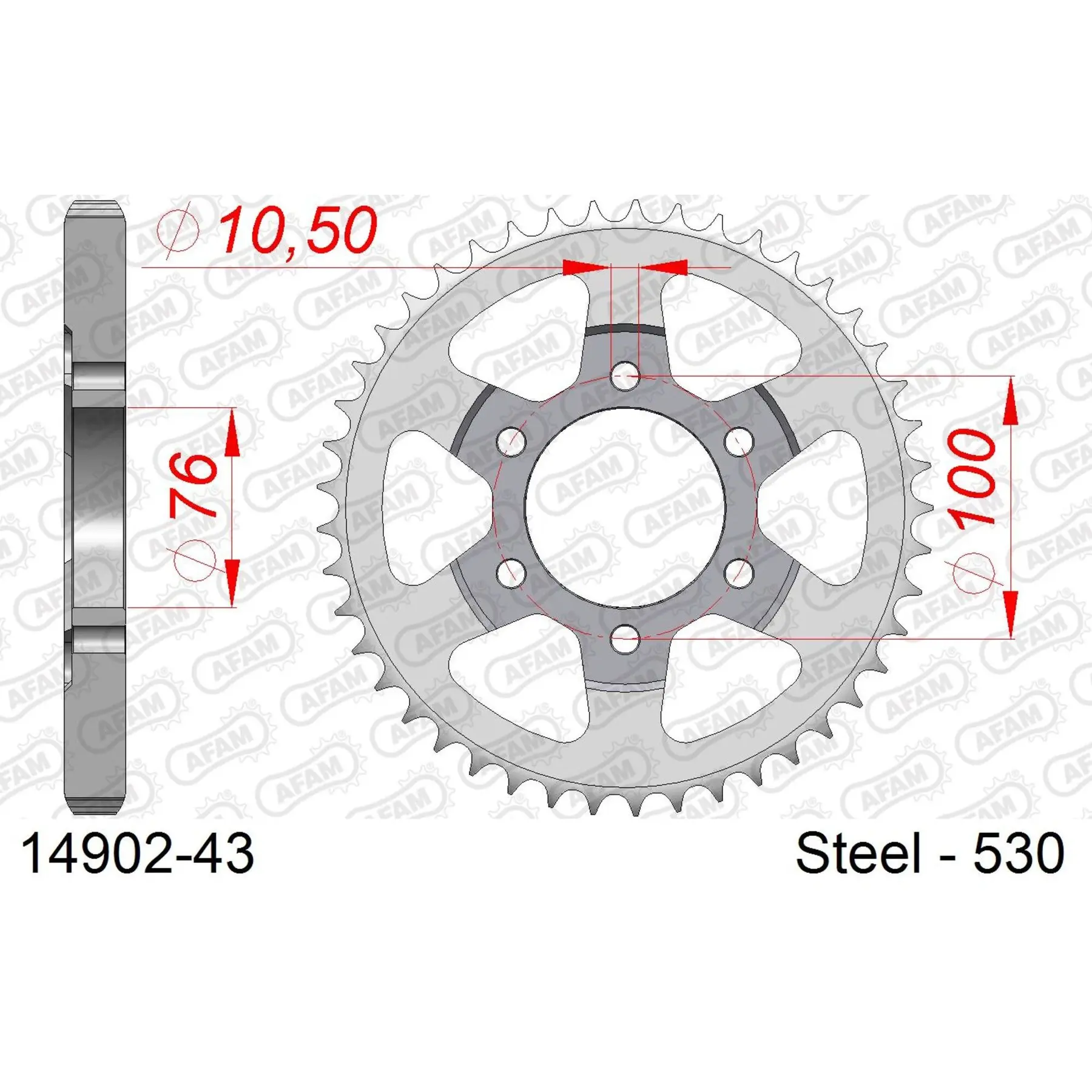 Ritzel aus Stahl Afam 530 43 dents