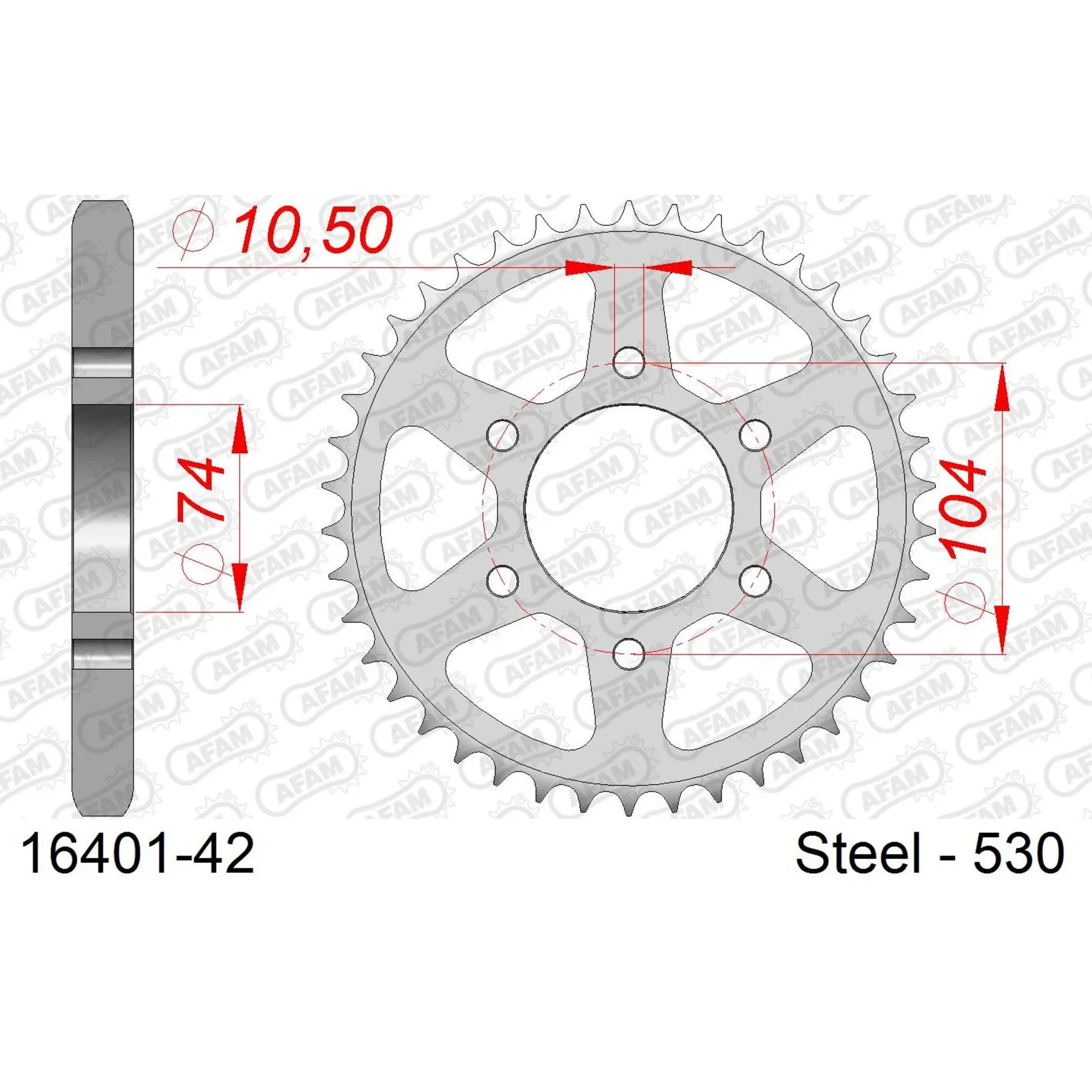 Ritzel aus Stahl Afam 530 42 dents