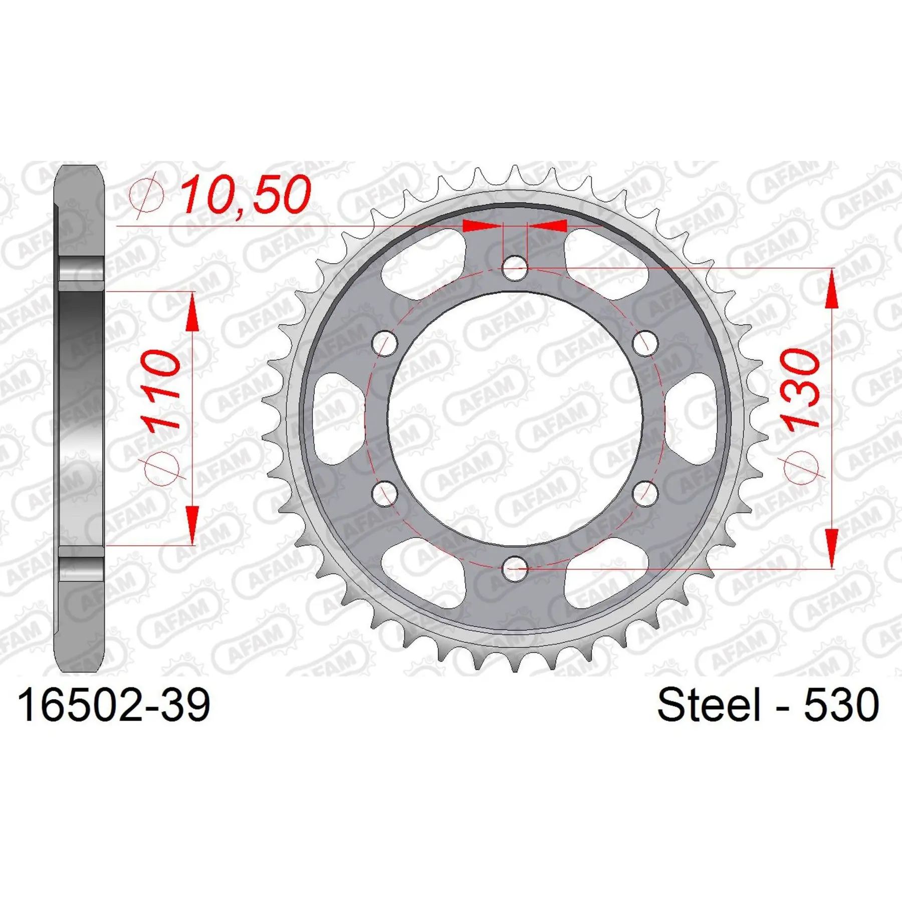 Ritzel aus Stahl Afam 530 39 dents