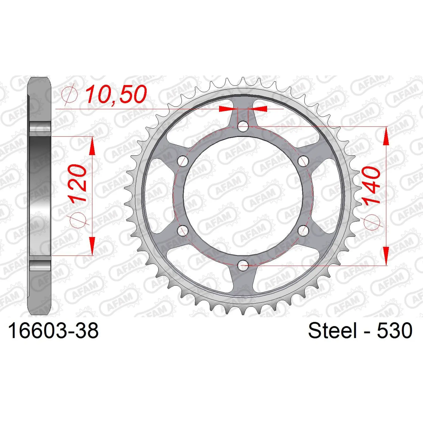 Ritzel aus Stahl Afam 530 38 dents