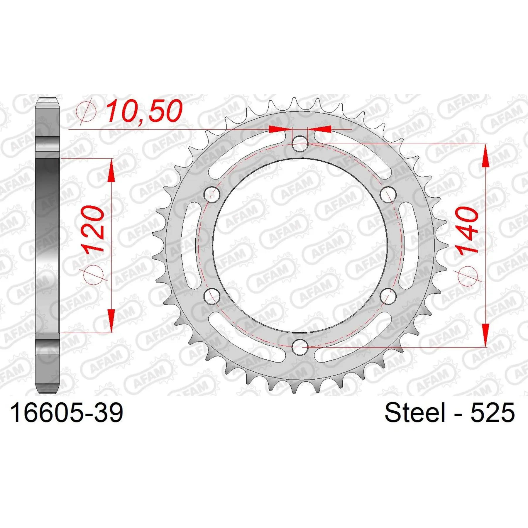 Ritzel aus Stahl Afam 525 39 dents
