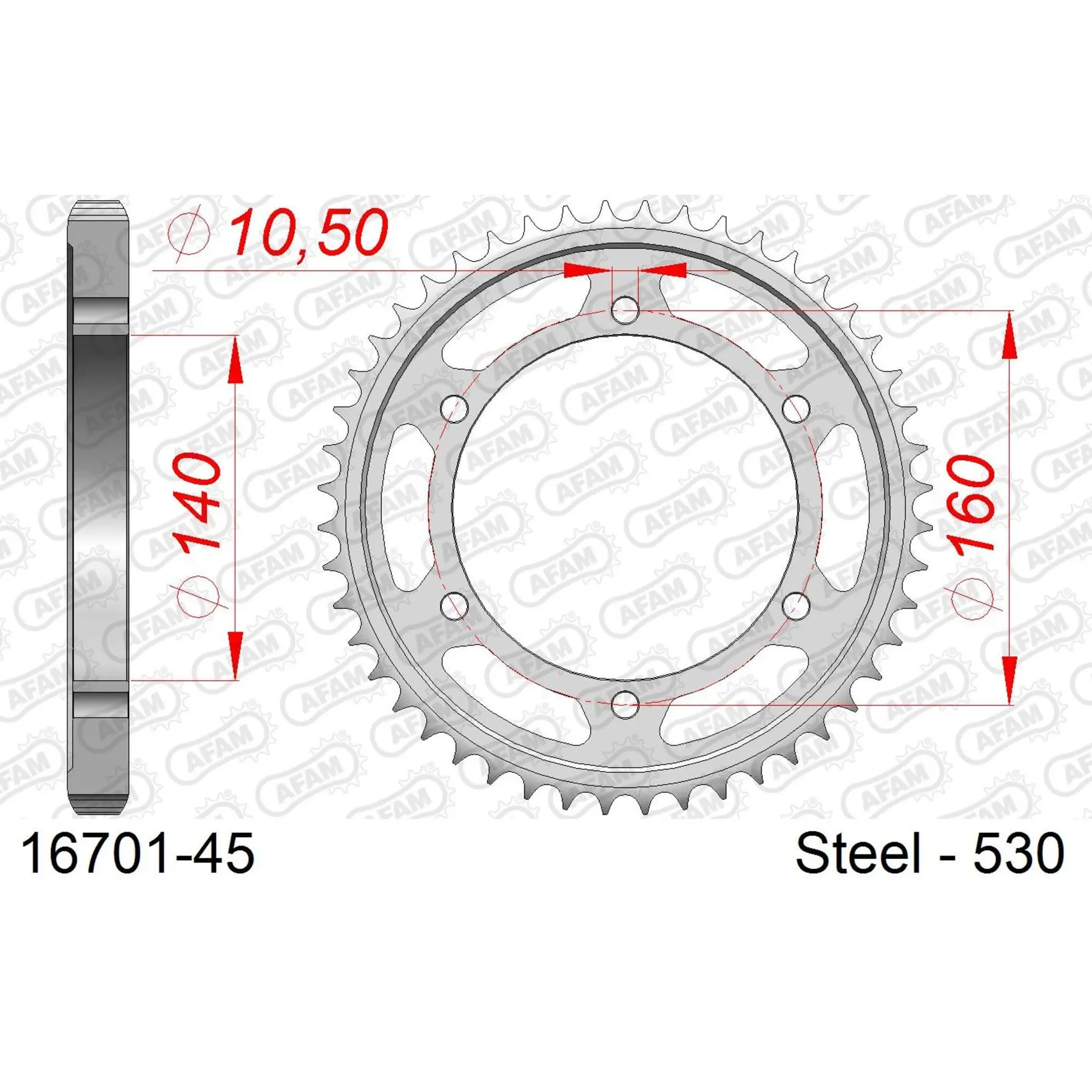 Ritzel aus Stahl Afam 530 45 dents