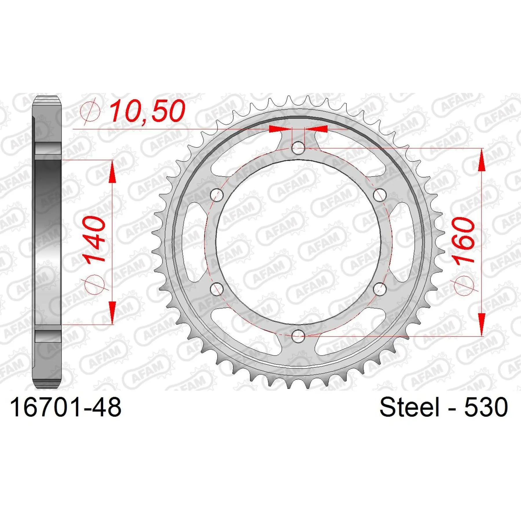 Ritzel aus Stahl Afam 530 48 dents