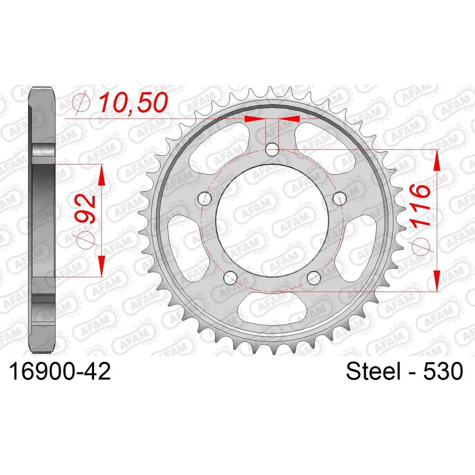 Ritzel aus Stahl Afam 530 42 dents