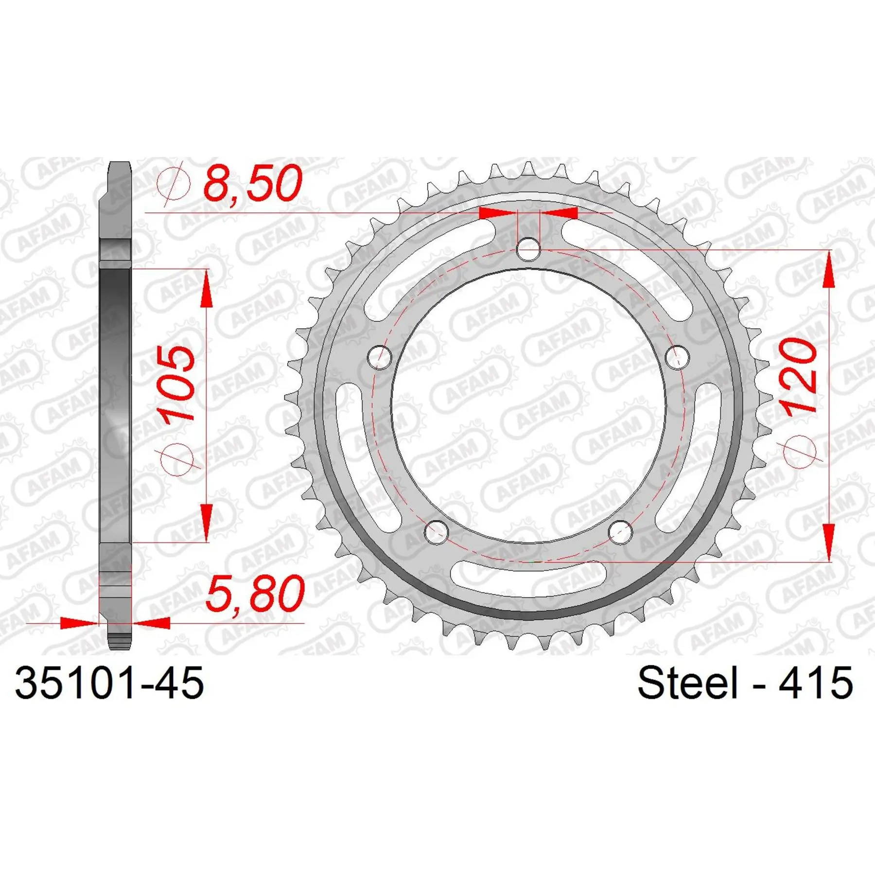 Ritzel Motorrad Stahl hinten Afam 415 45 dents
