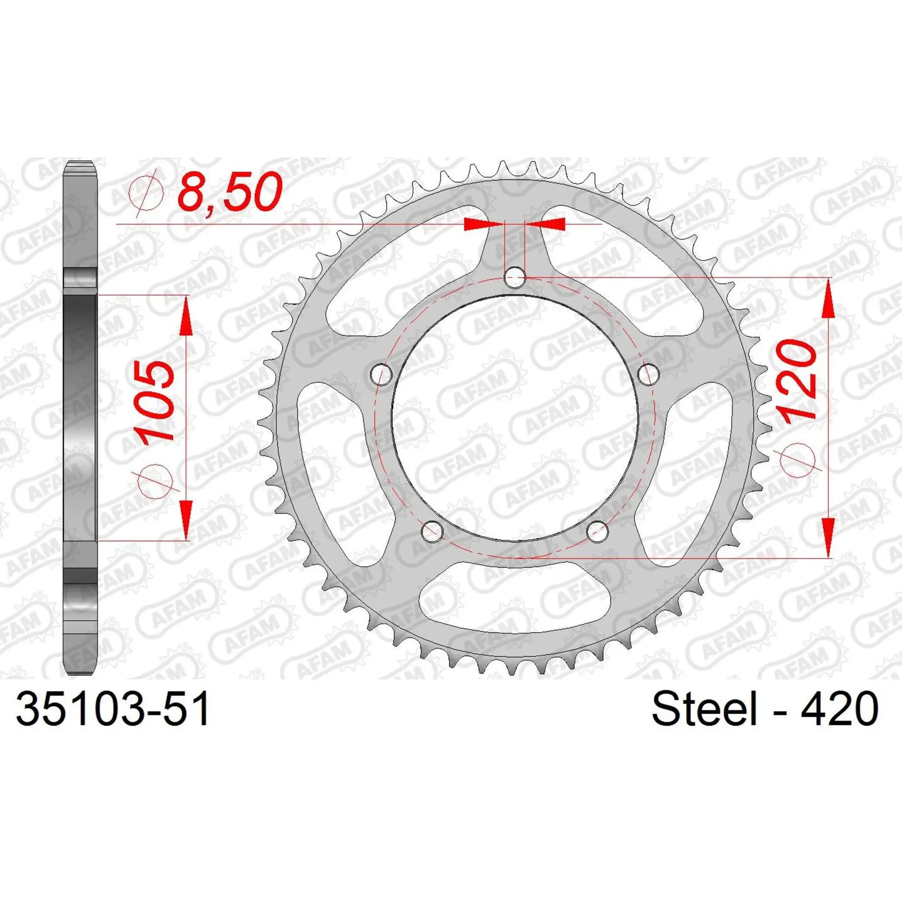 Ritzel Motorrad Stahl hinten Afam 420 51 dents