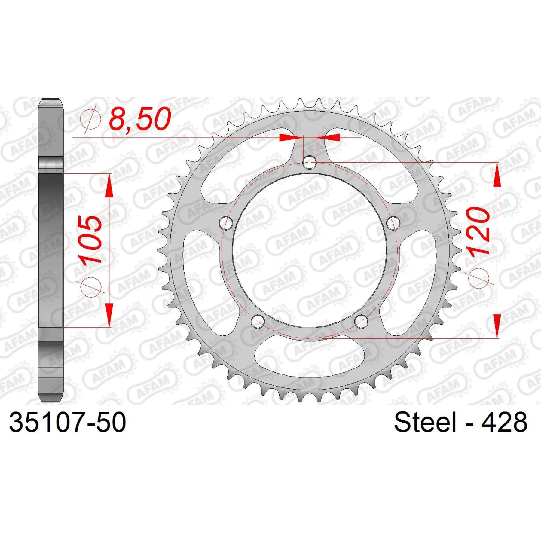 Ritzel Motorrad Stahl hinten Afam 428 50 dents