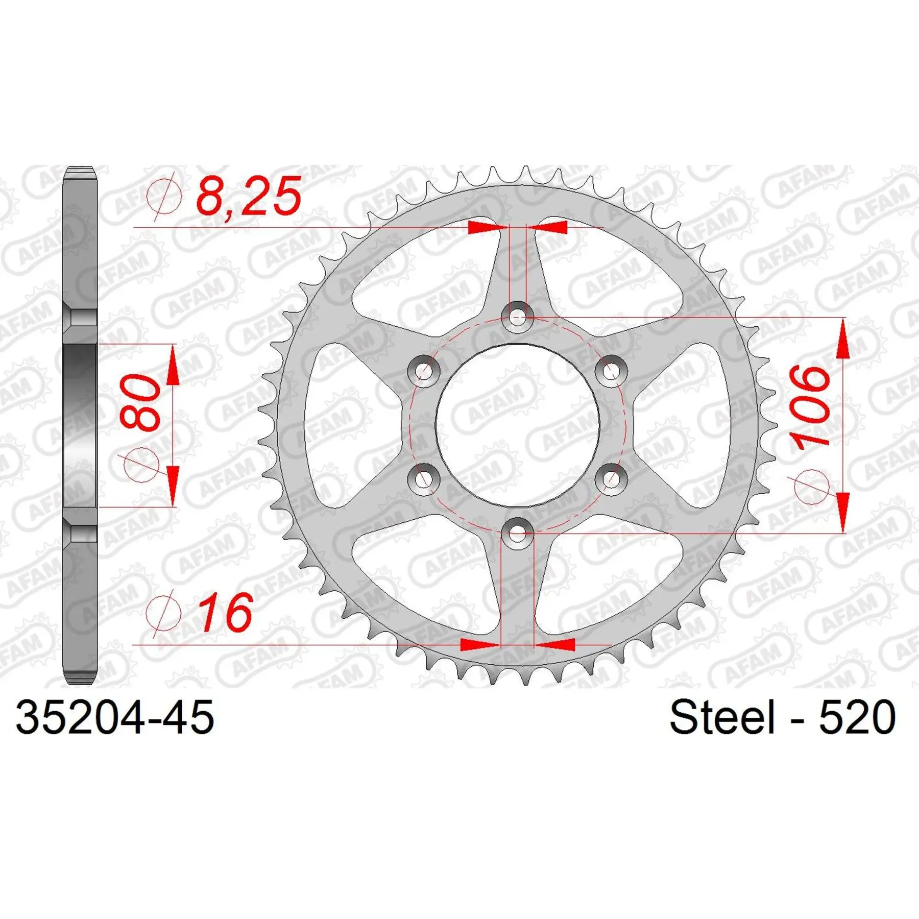 Ritzel Motorrad Stahl hinten Afam 520 45 dents